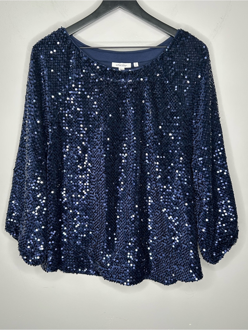 Chico's Velvet Sequin Blouson Sleeve Top in Midnight Size 3 or US XL
